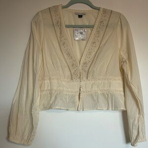 American Eagle Cream Embroidered Women's Top